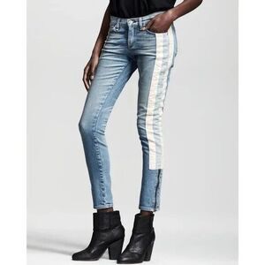 Rag Bone Women's 27 Skinny Relay Racer Jeans Blue Side Striped Ankle Zip